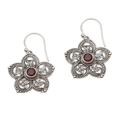 Alternate image for Sterling Silver and Garnet Flower Earrings Januarys Flower