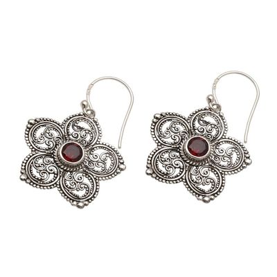 Alternate image for Sterling Silver and Garnet Flower Earrings Januarys Flower