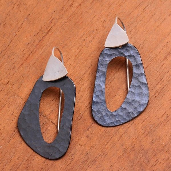 Alternate image for Abstract Sterling Silver and Dark Copper Dangle Earrings Dark Lakes