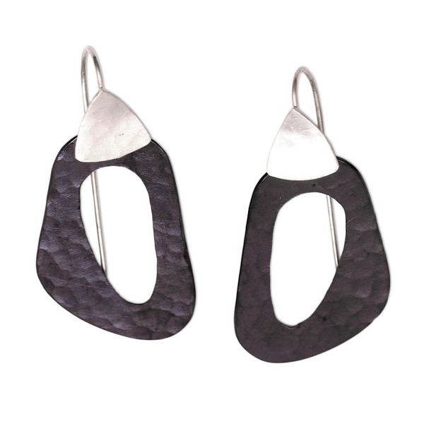 Alternate image for Abstract Sterling Silver and Dark Copper Dangle Earrings Dark Lakes
