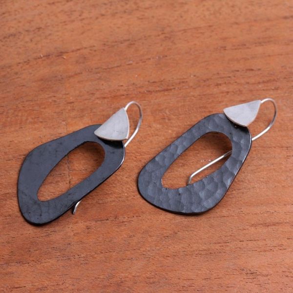 Alternate image for Abstract Sterling Silver and Dark Copper Dangle Earrings Dark Lakes