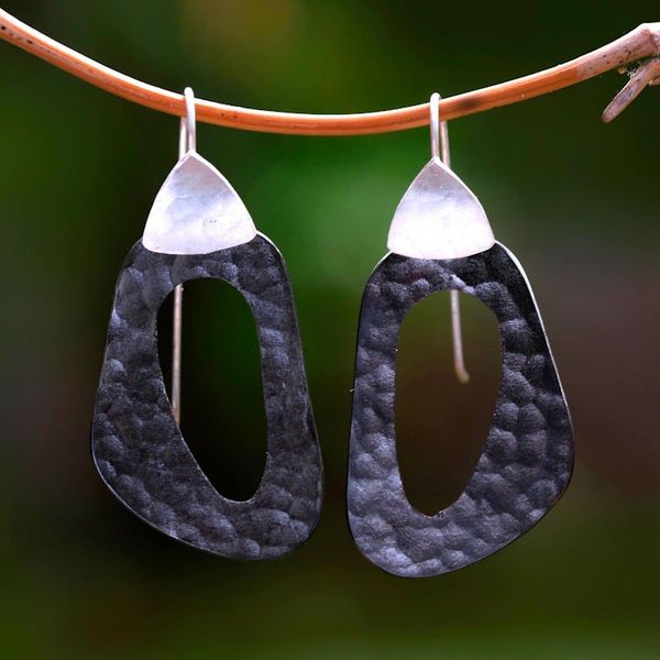 Alternate image for Abstract Sterling Silver and Dark Copper Dangle Earrings Dark Lakes