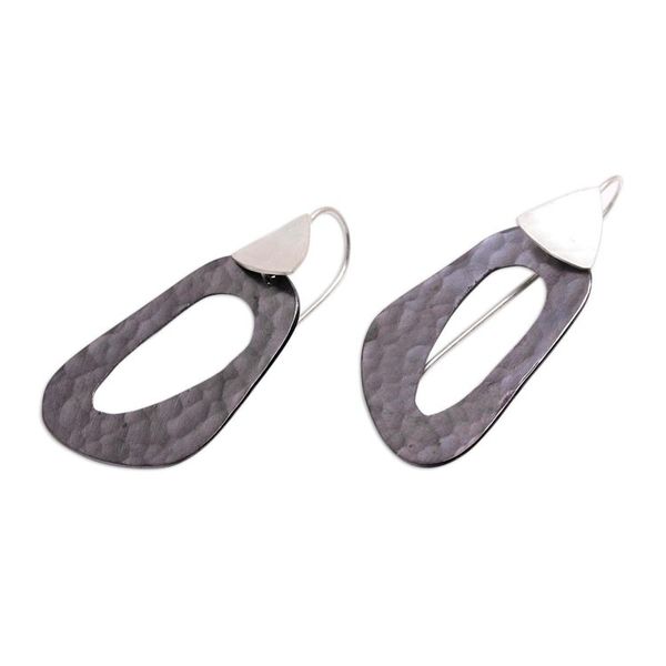 Alternate image for Abstract Sterling Silver and Dark Copper Dangle Earrings Dark Lakes