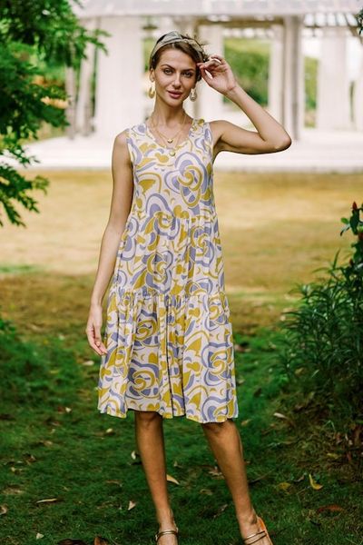 Alternate image for Screen Printed Rayon Sundress from Bali Spring Leaves