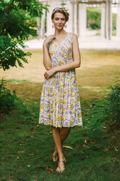 Alternate image for Screen Printed Rayon Sundress from Bali Spring Leaves