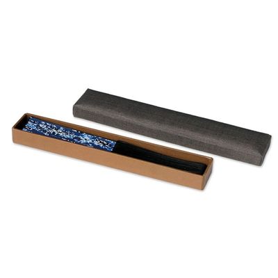 Alternate image for Batik Silk Fan from Indonesia Deep Blue Blossom