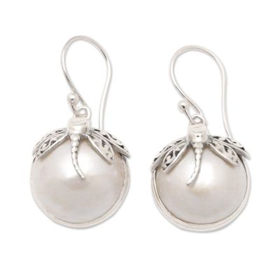 Alternate image for Cultured Mabe Pearl and Sterling Silver Dangle Earrings Moonlit Dragonfly