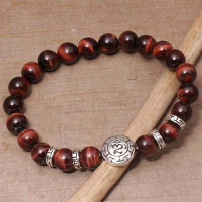 Alternate image for Tigers Eye Beaded Om Stretch Bracelet from Bali Temesir Om in Red
