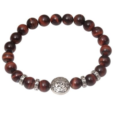 Alternate image for Tigers Eye Beaded Om Stretch Bracelet from Bali Temesir Om in Red