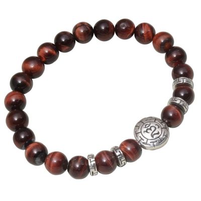 Alternate image for Tigers Eye Beaded Om Stretch Bracelet from Bali Temesir Om in Red