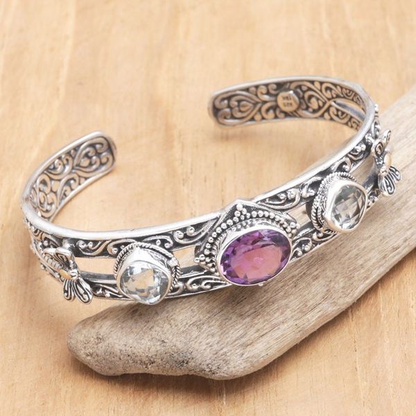 Alternate image for Gold-Accented Amethyst  Prasiolite Cuff Bracelet from Bali Dragonfly Fairy