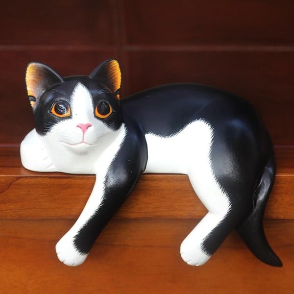 Alternate image for Signed Balinese Tuxedo Cat Sculpture Tuxedo Cat Relaxes