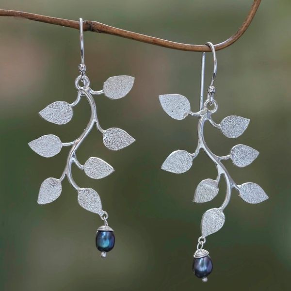Alternate image for Pearl Sterling Silver Dangle Earrings Black Forest