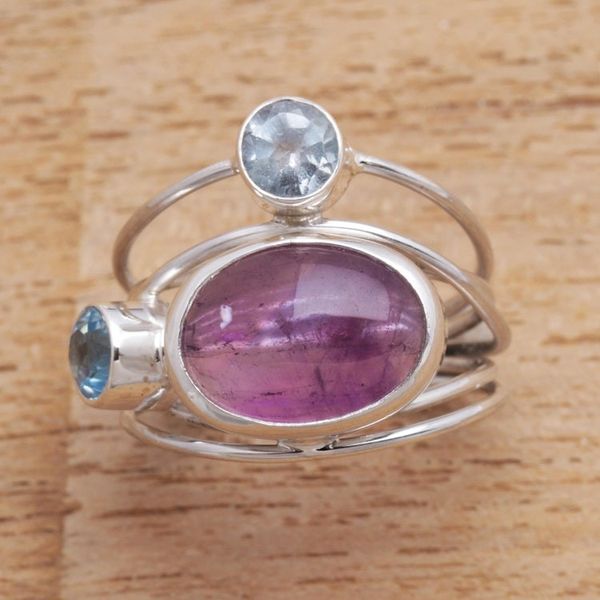 Alternate image for Amethyst and Blue Topaz Cocktail Ring from Bali Beautiful Accompaniment