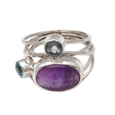 Alternate image for Amethyst and Blue Topaz Cocktail Ring from Bali Beautiful Accompaniment