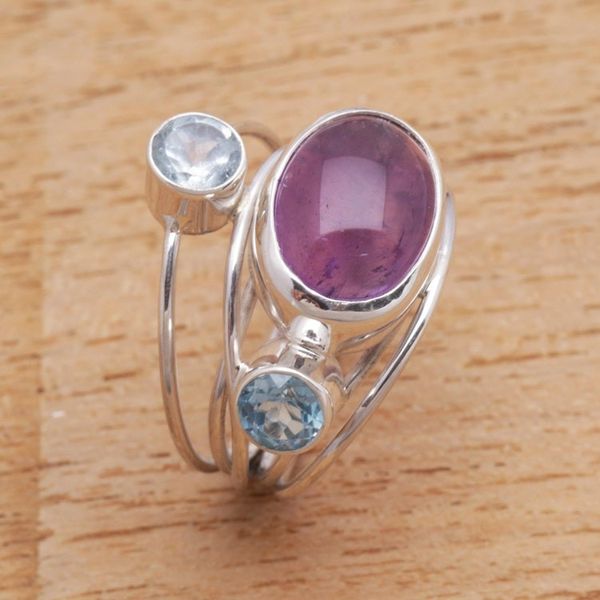 Alternate image for Amethyst and Blue Topaz Cocktail Ring from Bali Beautiful Accompaniment