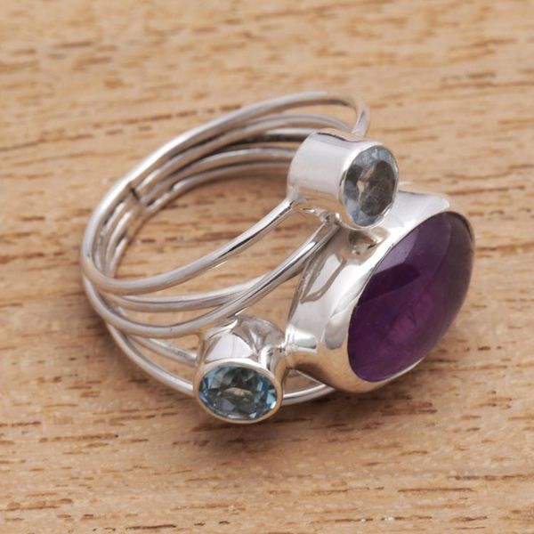 Alternate image for Amethyst and Blue Topaz Cocktail Ring from Bali Beautiful Accompaniment