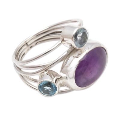 Alternate image for Amethyst and Blue Topaz Cocktail Ring from Bali Beautiful Accompaniment