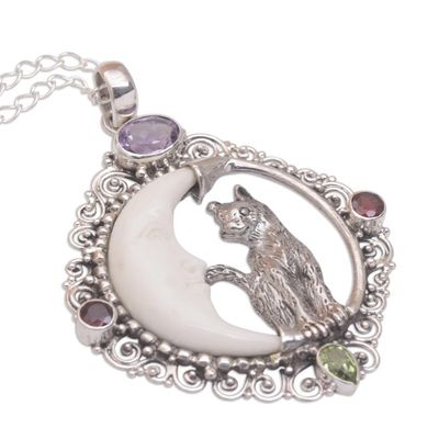 Alternate image for Handmade 925 Sterling Silver Garnet Cat Pendant Necklace Kittys Night