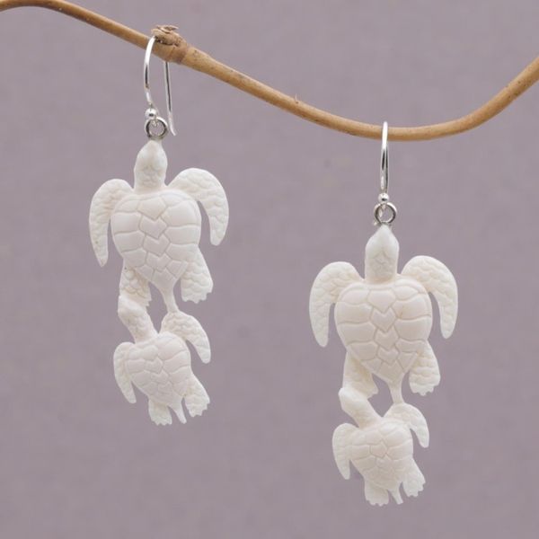 Alternate image for Handcrafted Bone Sea Turtle Dangle Earrings from Bali Sea Turtle Bond