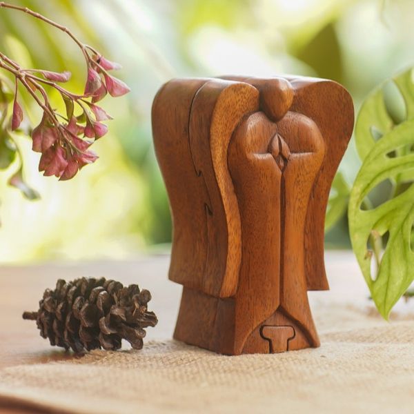 Alternate image for Handmade Suar Wood Angel Puzzle Box from Bali Angelic Protection