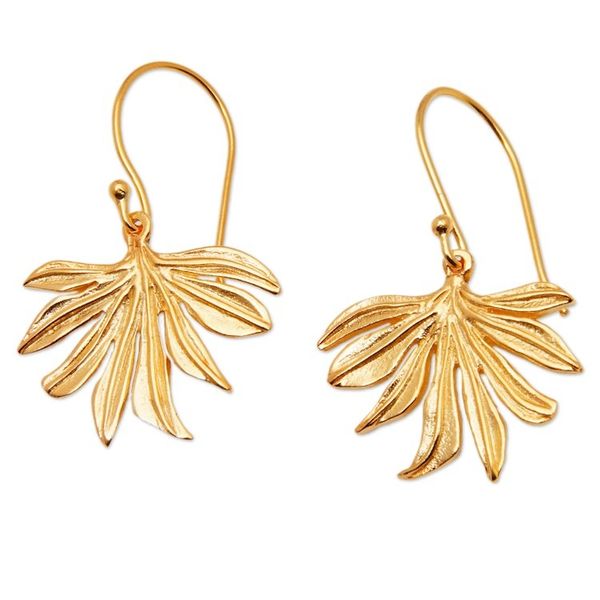 Alternate image for Palm Leaf-Shaped 18k Gold-Plated Brass Dangle Earrings Palms  Victory