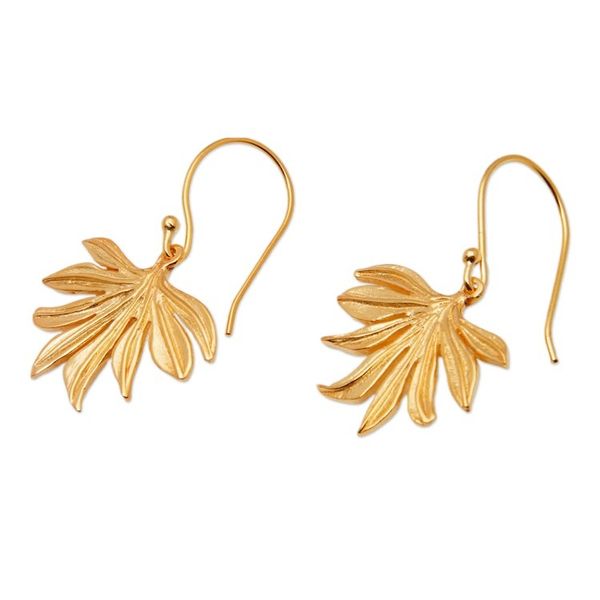 Alternate image for Palm Leaf-Shaped 18k Gold-Plated Brass Dangle Earrings Palms  Victory