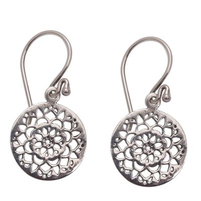 Alternate image for Round Sterling Silver Mandala Flower Earrings from Bali Enchanting Mandalas