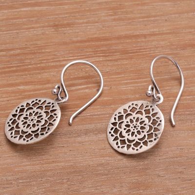Alternate image for Round Sterling Silver Mandala Flower Earrings from Bali Enchanting Mandalas
