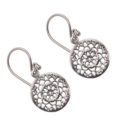 Alternate image for Round Sterling Silver Mandala Flower Earrings from Bali Enchanting Mandalas