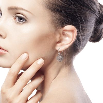 Alternate image for Round Sterling Silver Mandala Flower Earrings from Bali Enchanting Mandalas