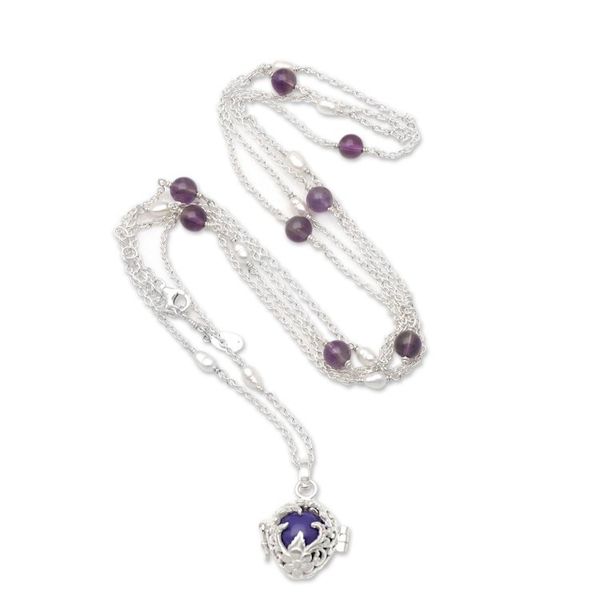 Alternate image for Silver Harmony Ball Necklace with Cultured Pearl  Amethyst Chimes of Comfort