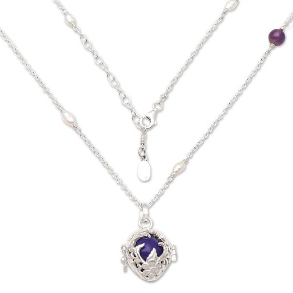Alternate image for Silver Harmony Ball Necklace with Cultured Pearl  Amethyst Chimes of Comfort