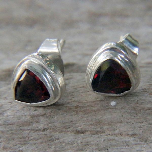 Alternate image for Sterling Silver Garnet Stud Earrings Crimson Trinity