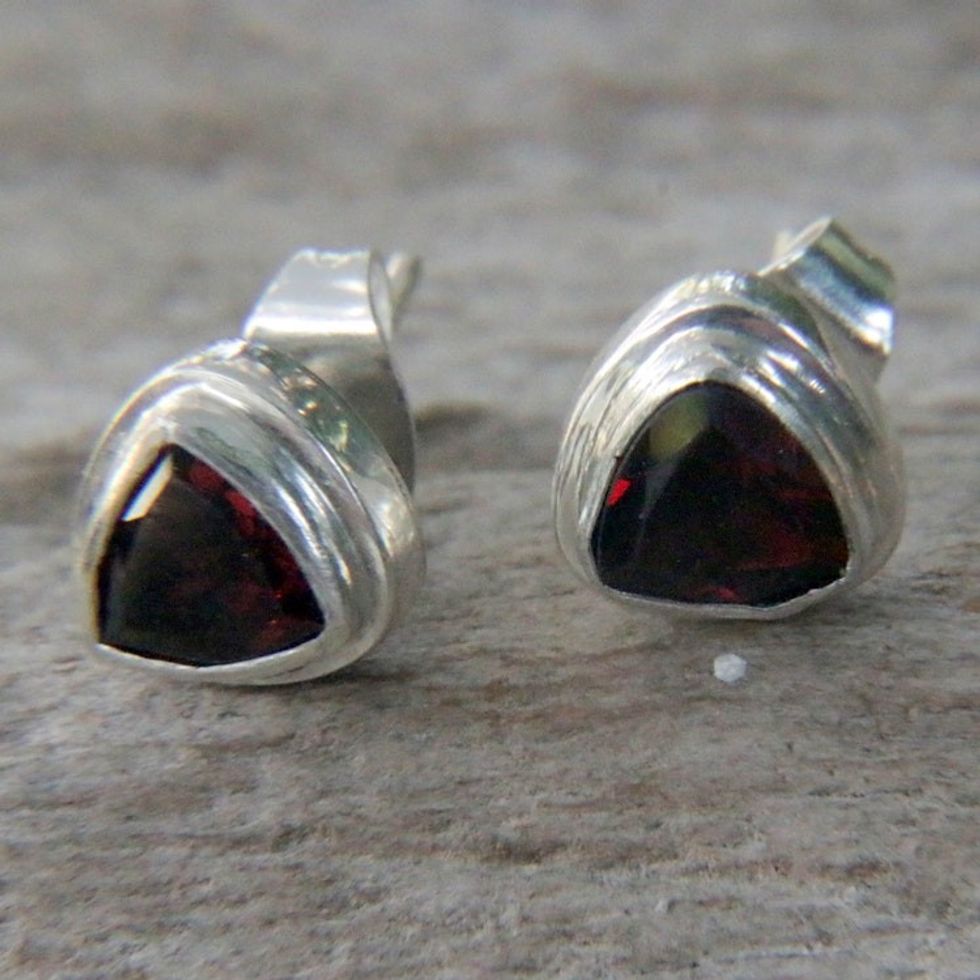Sterling Silver Garnet Stud Earrings 'Crimson Trinity'