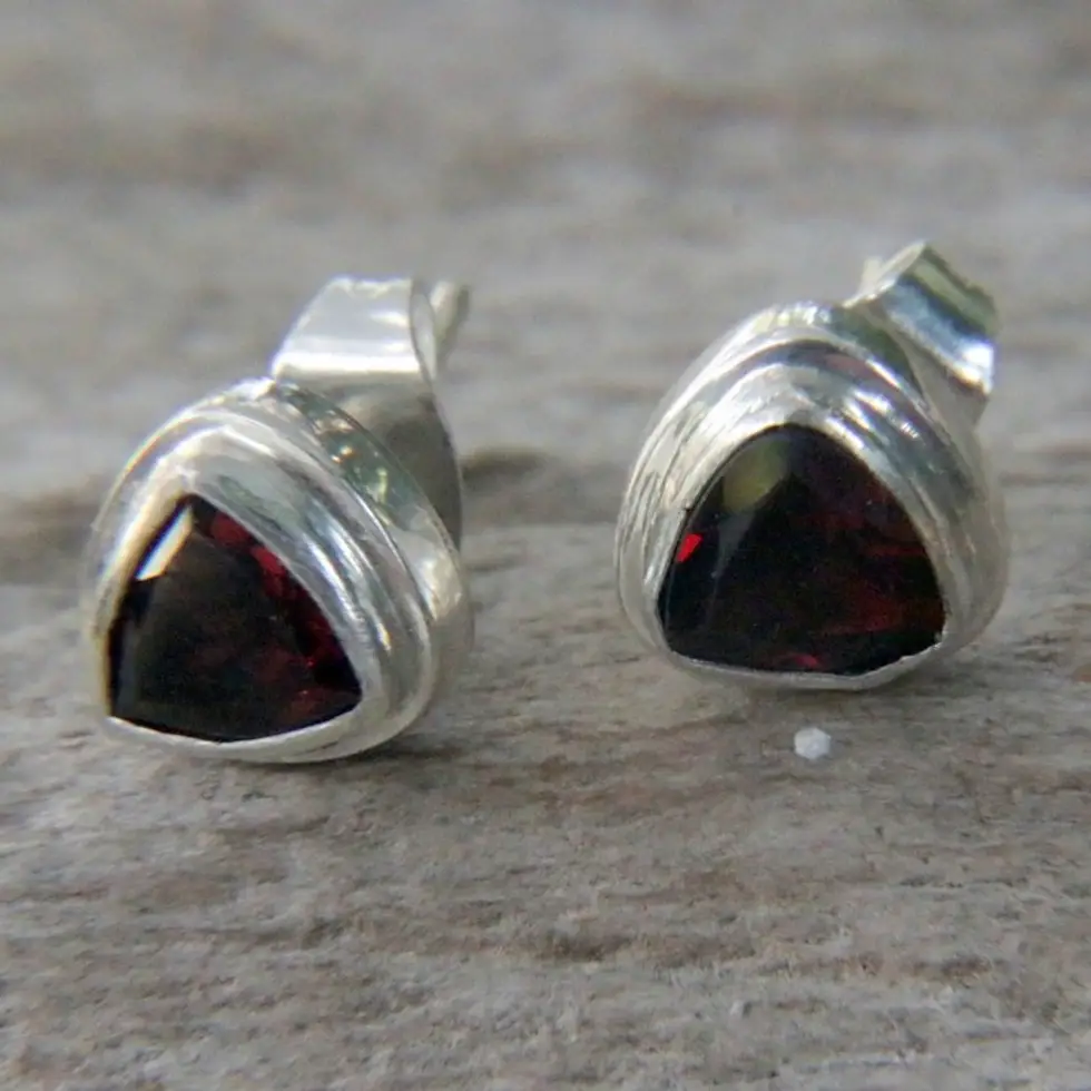 Sterling Silver Garnet Stud Earrings 'Crimson Trinity'