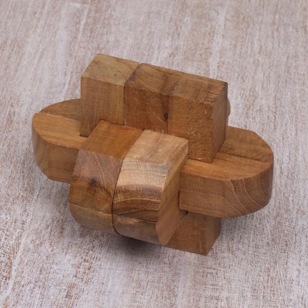 Alternate image for Artisan Crafted Upcycled Teak Wood Puzzle from Java Focus