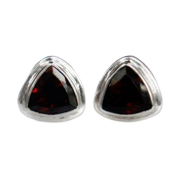 Alternate image for Sterling Silver Garnet Stud Earrings Crimson Trinity