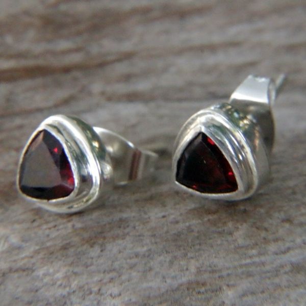 Alternate image for Sterling Silver Garnet Stud Earrings Crimson Trinity