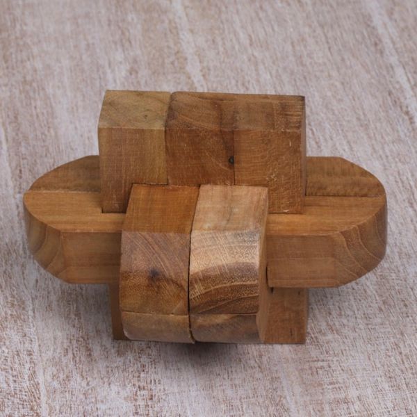 Alternate image for Artisan Crafted Upcycled Teak Wood Puzzle from Java Focus