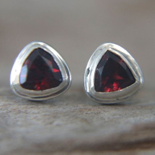 Alternate image for Sterling Silver Garnet Stud Earrings Crimson Trinity