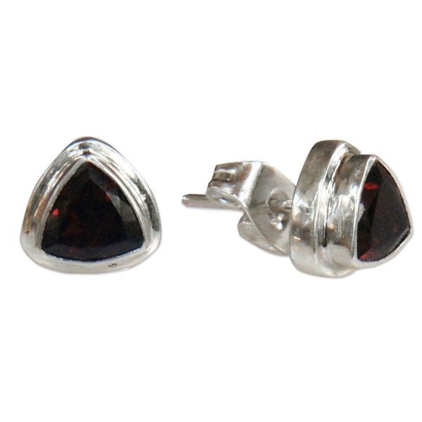 Alternate image for Sterling Silver Garnet Stud Earrings Crimson Trinity