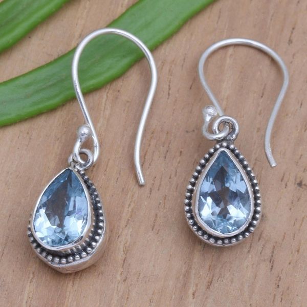 Alternate image for Hand Made Blue Topaz Dangle Earrings Icy Sparkle