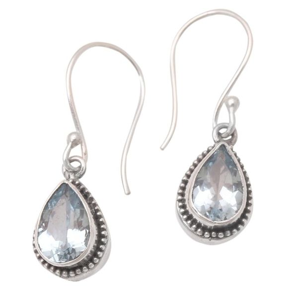 Alternate image for Hand Made Blue Topaz Dangle Earrings Icy Sparkle