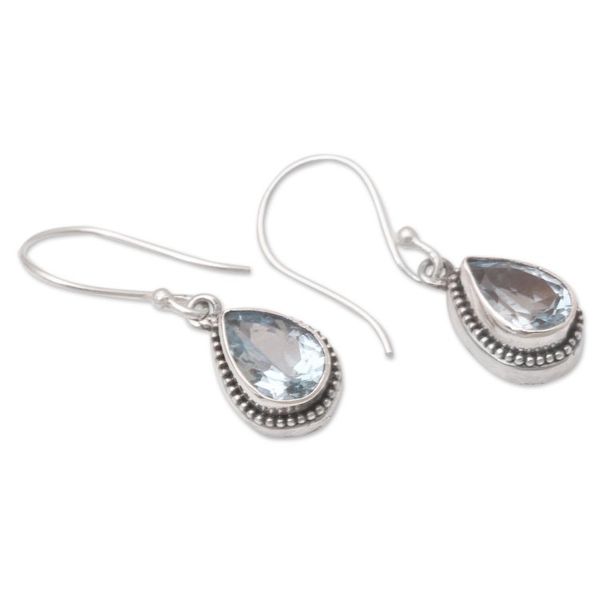 Alternate image for Hand Made Blue Topaz Dangle Earrings Icy Sparkle