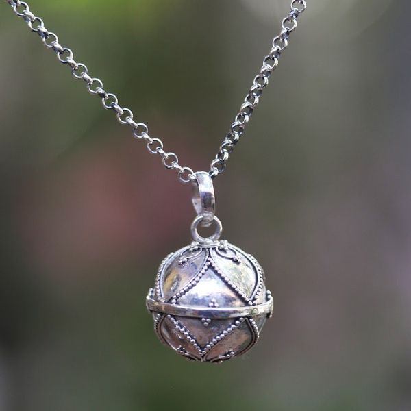 Alternate image for Contemporary Harmony Ball Sterling Silver Necklace Modern Amulet