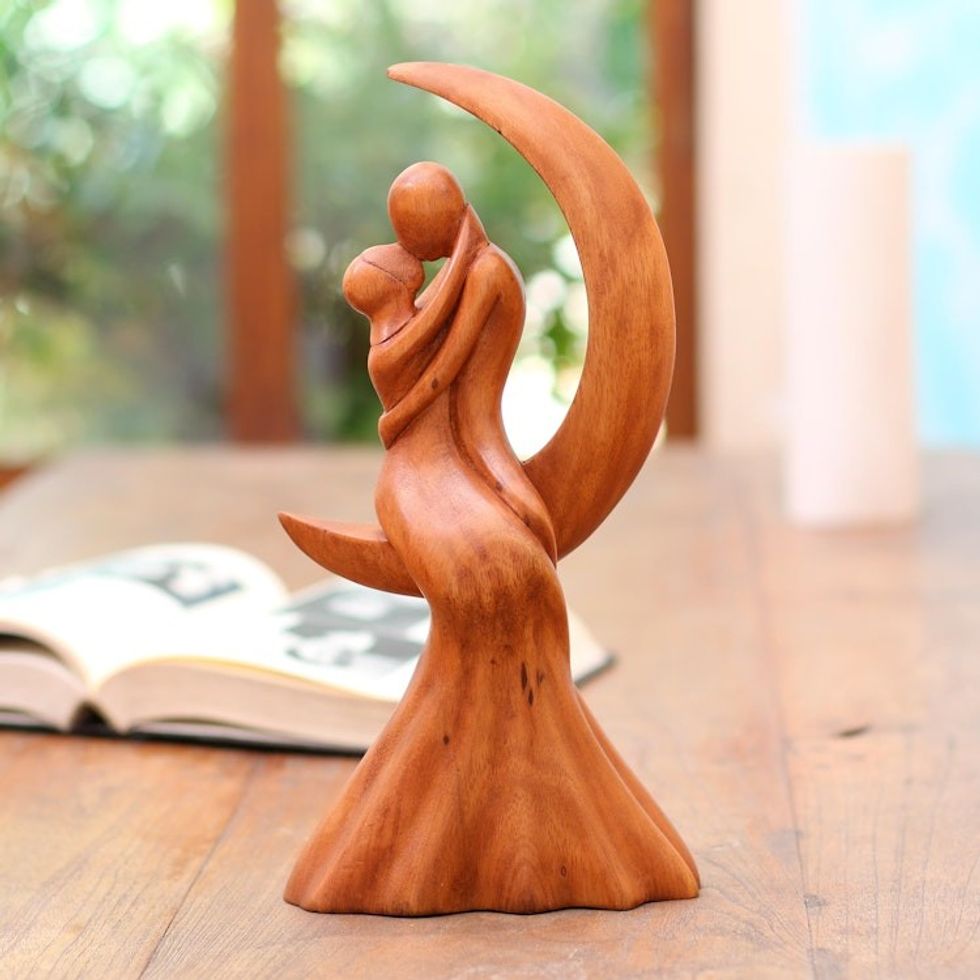 Romantic Wood Bride and Groom Sculpture Wedding Gift 'Moon Wedding'