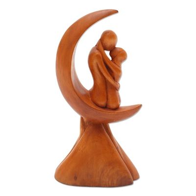 Alternate image for Romantic Wood Bride and Groom Sculpture Wedding Gift Moon Wedding