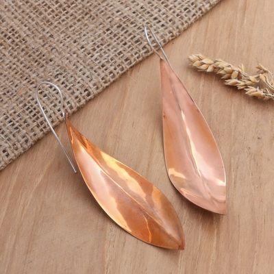 Alternate image for Leaf-Shaped Copper Drop Earrings from Bali Willow Leaves