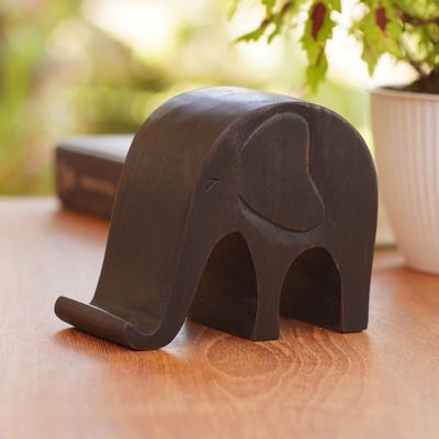 Alternate image for Jempinis Wood Elephant Phone Holder An Elephant Never Forgets